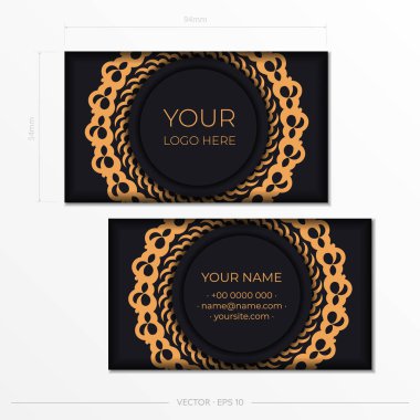 Dekoratif süsleri, kartvizitleri, oryantal desenleri, illüstrasyonu olan siyah şık kartvizitler..