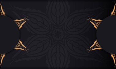 Şatafatlı, soyut süslemeli siyah kartpostal şablonu. Zarif ve klasik unsurlar baskı ve tipografi için hazır. Vektör illüstrasyonu.