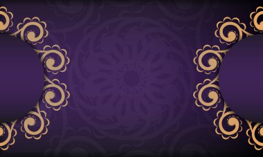 Şatafatlı, soyut süslemeli mor kartpostal şablonu. Zarif ve klasik öğeler dekorasyon için harikadır. Vektör illüstrasyonu.