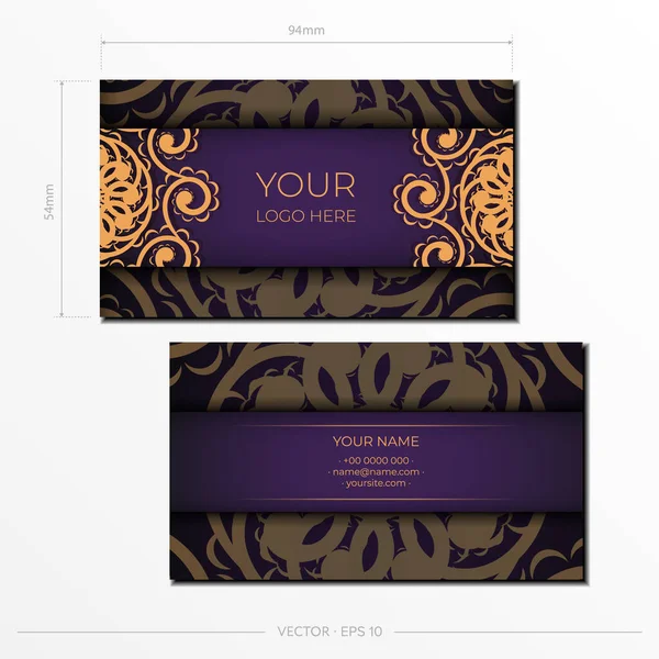 Purple Business Cards Decorative Business Card Ornaments Oriental Pattern Illustration — Stock Vector