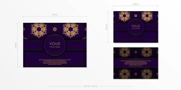 Luxueux Modèle Carte Postale Rectangulaire Violet Avec Ornement Mandala Abstrait — Image vectorielle