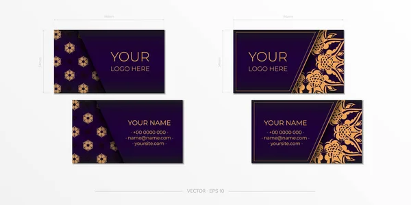 Luxe Violet Cartes Visite Avec Ornements Décoratifs Cartes Visite Motif — Image vectorielle