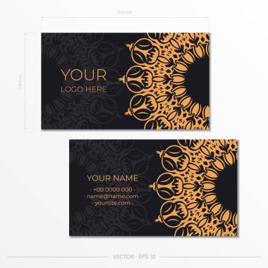 Lüks şablonlu siyah kartvizit şablonu. Yazdırmaya hazır kart tasarımı ve klasik süslemesi.