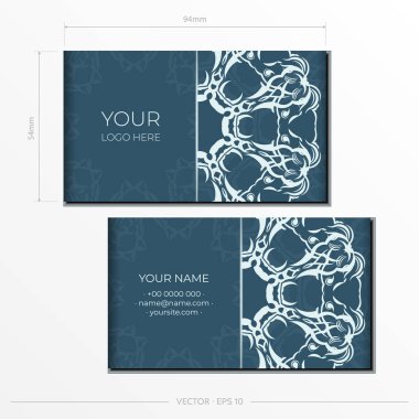 Business cards in Blue with luxurious light ornaments. Business card design with vintage patterns.