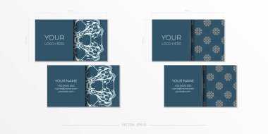 Preparing a business card in Blue with luxurious light ornaments. Vector Template for print design business card with vintage patterns.