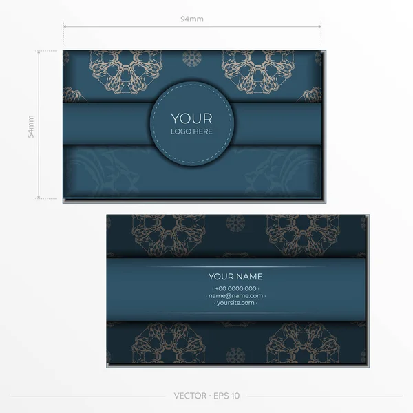 Business Card Template Blue Color Luxurious Light Ornaments Print Ready — Vetor de Stock