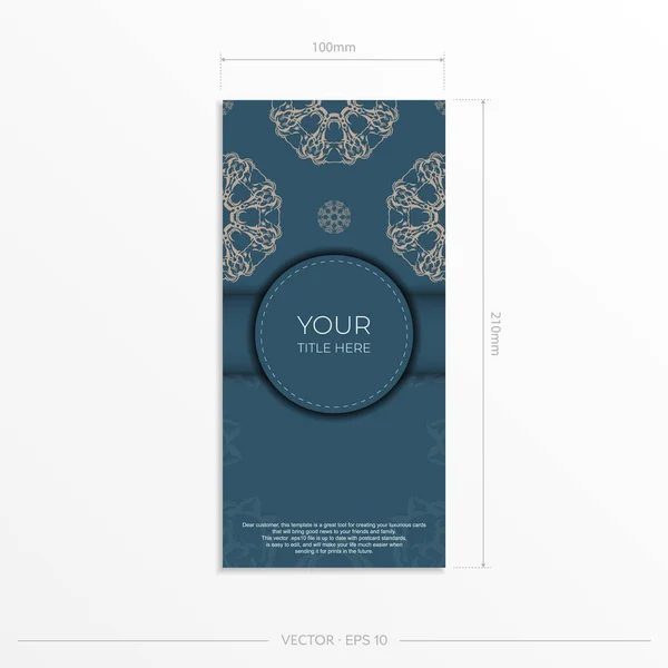 Rectangular Blue Color Postcard Template Luxury Light Ornament Print Ready — Vetor de Stock