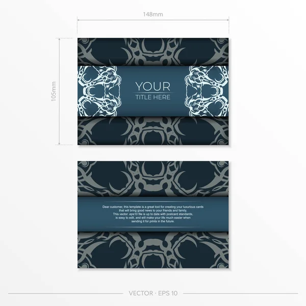 Rectangular Prepare Blue Postcards Luxurious Light Patterns Template Design Printable — Vector de stock
