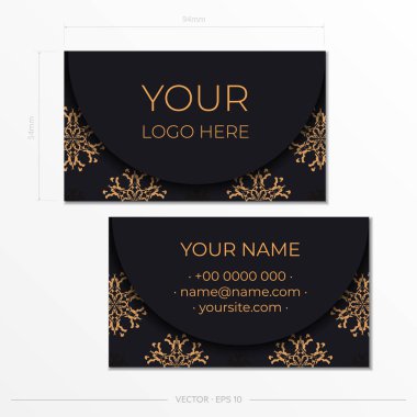 Kızılderili desenli siyah kart şablonu. Monogram süslemeli, baskıya hazır kartvizit tasarımı.