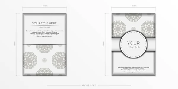 抽象的な装飾が施された豪華な白いポストカードの準備 印刷可能なデザインのベクトルテンプレート — ストックベクタ