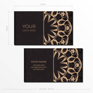 Kartvizitlerin lüks süslemelerle siyah olarak tasarlanması için vektör şablonu. Vintage desenli kartvizit hazırlama.