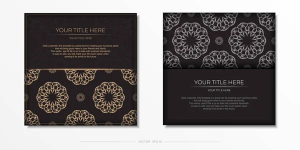 Carte Postale Square Ready Print Noir Avec Des Motifs Luxueux — Image vectorielle