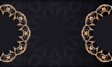 Klasik süslemeli davetiye tasarımı. Lüks eski süslemeleri olan siyah arkaplan ve metin için yer.