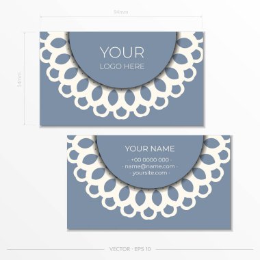 Lüks süslemeli mavi kartvizit tasarımı. Antika desenli şık kartvizitler..