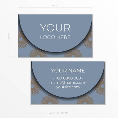 Lüks şablonlu hazır mavi kartvizit tasarımı. Klasik süslemeli kartvizit şablonu.