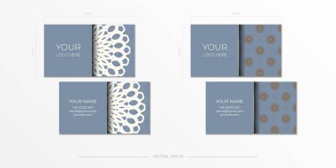 Lüks şablonlu hazır mavi kartvizit tasarımı. Vintage süslemeli vektör kartviziti şablonu.