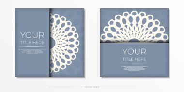 Lüks, hazır basmaya hazır, Arap desenli mavi kartpostal tasarımı. Klasik kalıplı davetiye kartı şablonu.