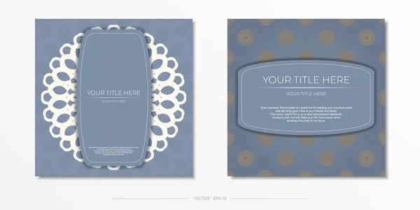 Vorlage Für Print Design Postkarte Blauer Farbe Mit Luxuriösen Ornamenten — Stockvektor