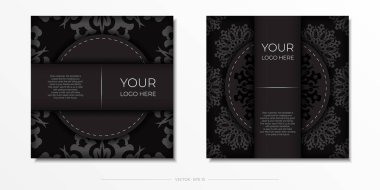 Arap desenli siyah bir kartpostal tasarımı. Vektör davet kartı