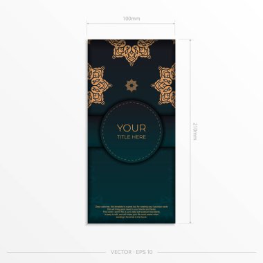 Arap desenli koyu yeşil renkli suni kartpostal tasarımı. Klasik süslemeli şık bir davet.