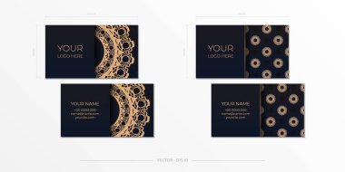 Tasarım kartvizitlerini lüks şablonlarla siyah olarak basmak için vektör şablonu. Antika süslemeli kartvizit hazırlama.