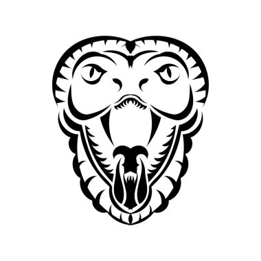 Yılan kobra suratlı simge siyah çizim. Bir spor takımı için Kral Kobra amblemi. Tişört için yazıcı tasarımı.