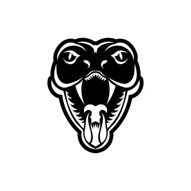 Kobra yüzü simgesi siyah çizim. Bir spor takımı için Kral Kobra amblemi. Tişört için yazıcı tasarımı.