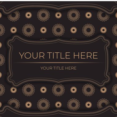 Baskı tasarımı için şık bir şablon. Siyah ve klasik süslemeli kartpostal. Çiğ desenli bir davet hazırlanıyor.