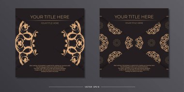 Kaliteli desenli, basıma hazır siyah kartpostal tasarımı. Çiğ süslemeli davetiye kartı şablonu.