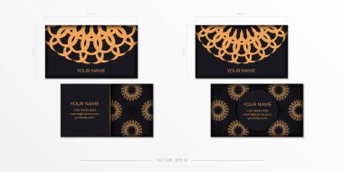 Kartvizit basma şablonu. Yunan lüks süslemeleri ile siyah renk. Vintage kalıplı vektör kartviziti hazırlama.