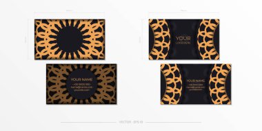 Kartvizit basma şablonu. Yunan lüks süslemeleri ile siyah renk. Vintage kalıplı vektör kartviziti hazırlama.