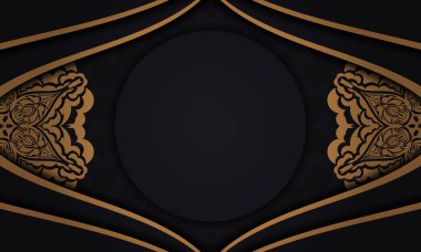 Lüks süslemeli siyah arkaplan ve metin ve logo için yer. Yazdırmaya hazır kartpostal tasarımı