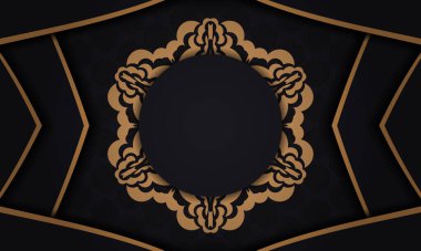 Lüks süslemeli siyah arkaplan ve metin ve logo için yer. Yazdırmaya hazır kartpostal tasarımı