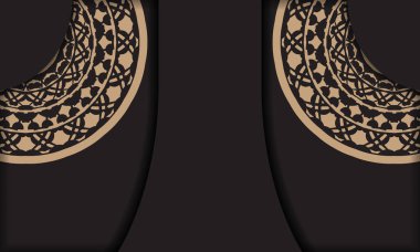 Lüks süslemeli siyah pankart şablonu ve logo ve metin için yer. Yunan desenli kartpostal yazdırma şablonu.