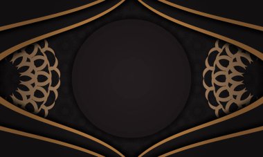 Lüks süslemeli siyah pankart şablonu ve metin için yer. Eski süslemelerle birlikte baskıya hazır kartpostal tasarımı.