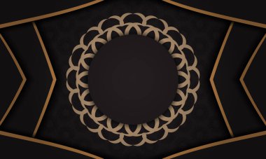 Lüks süslemeli siyah pankart şablonu ve metin için yer. Eski süslemelerle birlikte baskıya hazır kartpostal tasarımı.