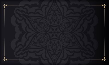 Logonuz için süslü püslü süsleri olan siyah bir pankart. Vintage desenli vektör kartpostal tasarımı.