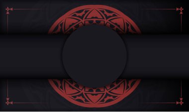 Lüks süslemeleri olan siyah-kırmızı pankart ve metin ve logon için yer. Yunan desenli kartpostal tasarımı.