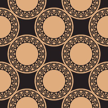 Eskimiş süslemeleri olan koyu ve pürüzsüz bir desen. Eski tarz bir şablon ile arka plan. Yerli çiçek elementi. Kumaş, ambalaj ve ambalaj için grafiksel süsleme.