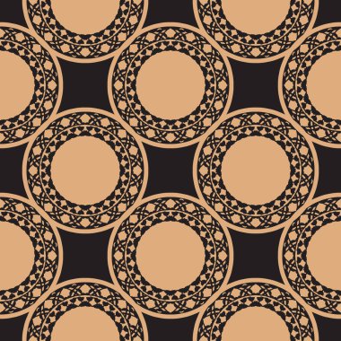 Eskimiş süslemeleri olan koyu ve pürüzsüz bir desen. Eski tarz bir şablon ile arka plan. Yerli çiçek elementi. Kumaş, ambalaj ve ambalaj için grafiksel süsleme.