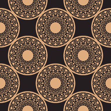 Eskimiş süslemeleri olan koyu ve pürüzsüz bir desen. Eski tarz bir şablon ile arka plan. Yerli çiçek elementi. Duvar kağıdı, kumaş, ambalaj ve kağıt için grafiksel süs.