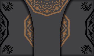 Gri arkaplan, lüks eski süsler ve logonuz için bir yer. Yunan süslemeleri ile kartpostal yazdırma şablonu.