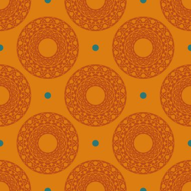 Portakallı çiğ desenli, klasik süslemeli. Eski tarz bir şablon ile arka plan. Yerli çiçek elementi. Duvar kağıdı, kumaş, ambalaj ve kağıt için grafiksel süs.