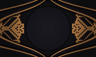 Lüks desenli kartpostal tasarımı. Sloven süslemeli siyah pankart ve metin ve logonuz için yer.