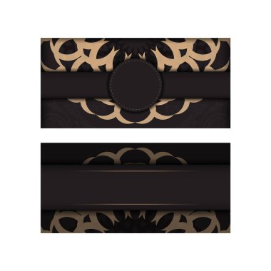 Metin ve klasikler için davetiye kartı hazırlama. Yazdırma tasarımı için dikdörtgen şablon. Siyah renkli ve lüks.