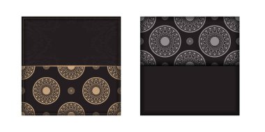 Metin ve klasik süsler için davetiye hazırlıyorum. Yunan desenli siyah renkli yazdırma kartpostalları için lüks şablon.