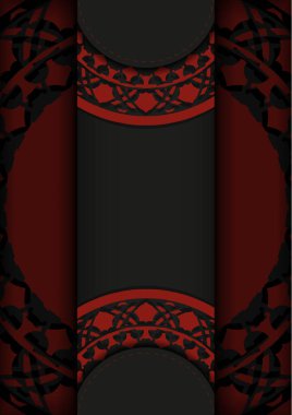 Metin ve klasik şablonlar için davetiye hazırlıyorum. Baskı tasarım kartpostalları için lüks şablonlara sahip siyah-kırmızı renkli vektör şablonu.