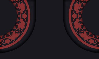 Yunan süslemeleriyle birlikte basılı kartpostal tasarımı. Lüks eski süslemeleri olan siyah-kırmızı arkaplan ve metin ve logonuz için yer.