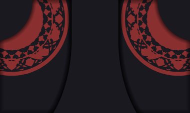 Yunan süslemeleriyle birlikte basılı kartpostal tasarımı. Lüks eski süslemeleri olan siyah-kırmızı arkaplan ve metin ve logonuz için yer.