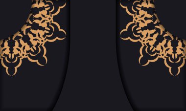 Eski süslemelerle birlikte baskıya hazır kartpostal tasarımı. Lüks süslemeli siyah pankart şablonu ve metin için yer.